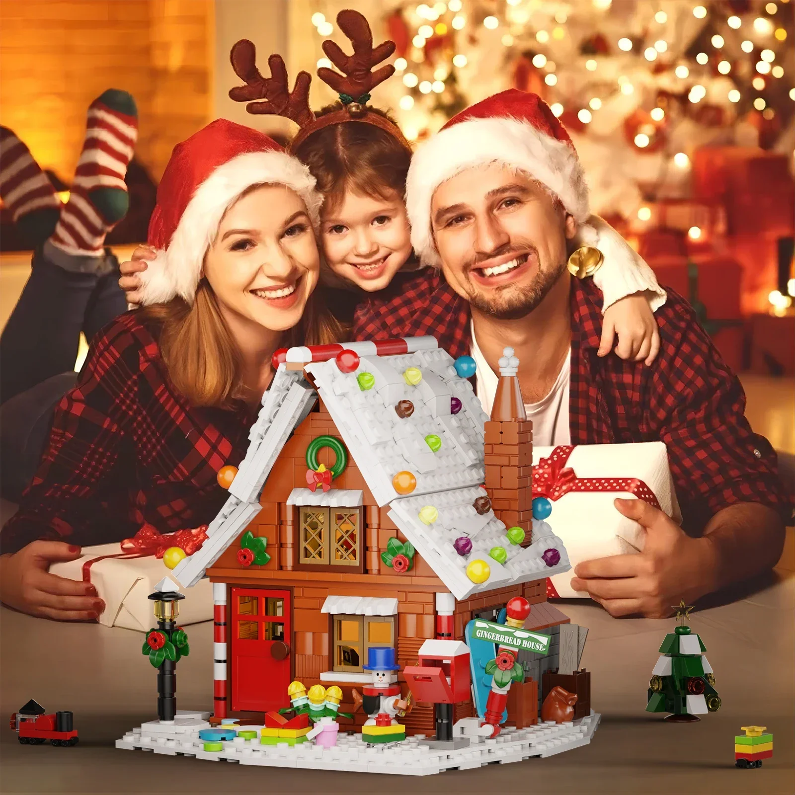 MOC Christmas Gingerbread House Building Blocks ชุด Winter Village Snowman บ้านฉากสถาปัตยกรรม DIY ของเล่นเด็กของขวัญ