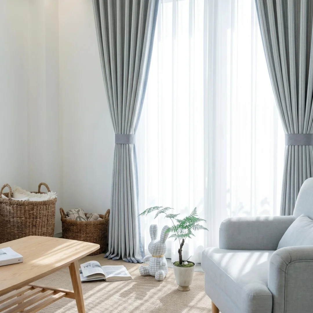 Vertical Striped Linen Look Curtain, Color Block Splicing Window Drapes, Light Filtering Privacy Curtain for Bedroom Living Room
