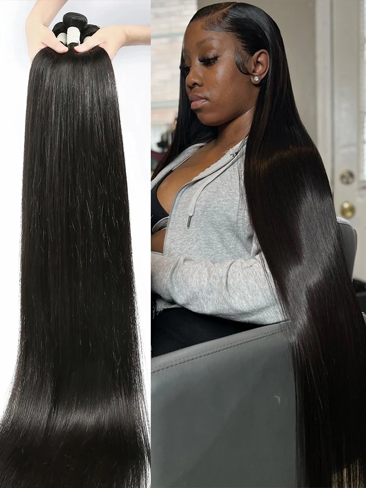 Human Hair Bundles Straight Bundles Human Hair Unprocessed Brazilian Virgin Hair Extensions for  Women Natural Color