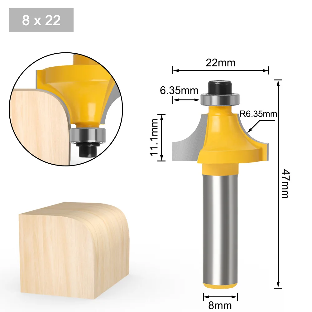 1PC 8MM Shank Milling Cutter Wood Carving Corner Round Over Router Bit with Bearing Milling Cutter Woodwork Tungsten Carbide