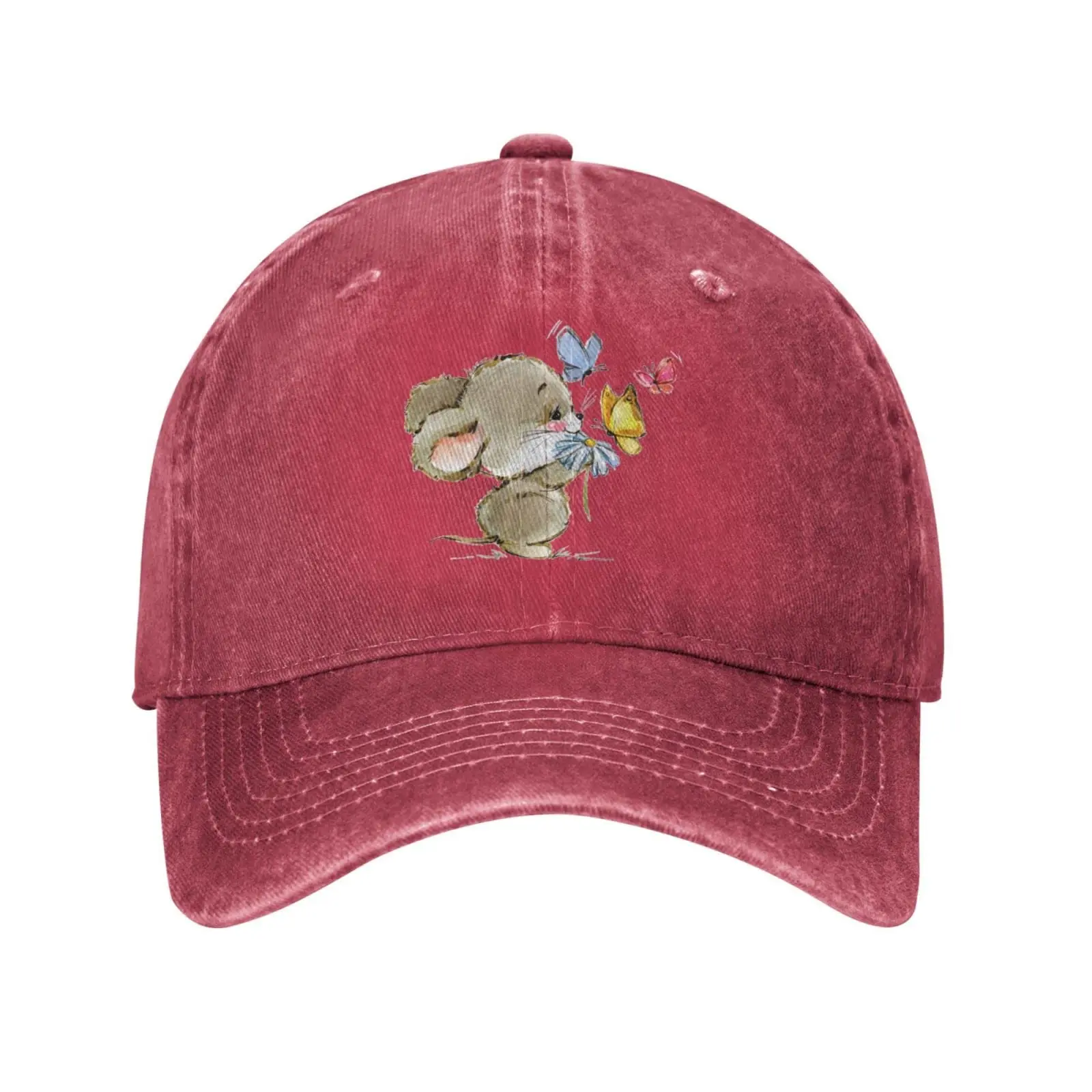 

Cartoon Mouse Butterflies Vintage Distressed Adjustable Washed Denim Cotton Low Profile Mens Women Dad Trucker Hat Baseball Cap