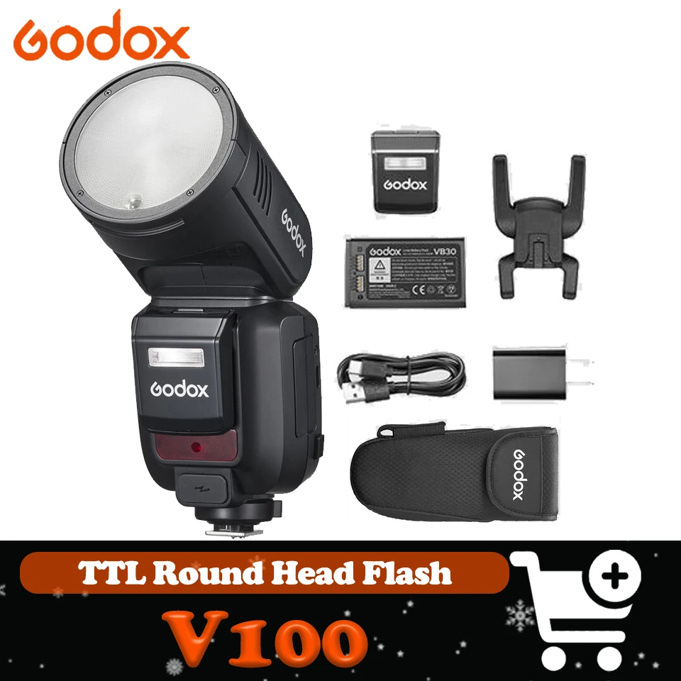 

Вспышка Godox V100 S/C/N/F/O TTL 100Ws с сенсорным экраном, полная мощность, время срабатывания 1/300с-1/20000с