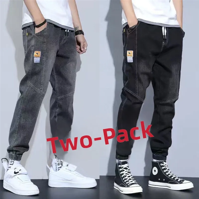 2026 New Men's Casual Loose Fit Jeans Elastic Waist Cargo Pants Spring Autumn Wear Resistant Dirt Proof Long Trousers
