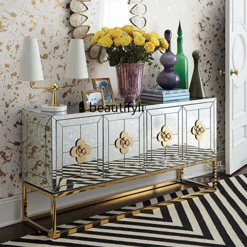 

Light luxury TV cabinet Mirror living room floor cabinet Stainless steel bedroom TV background wall cabinet