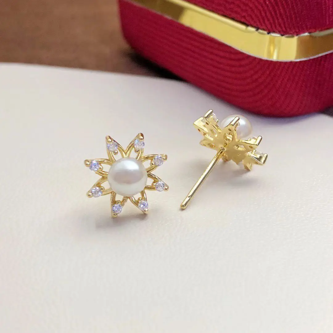 

Оптовая продажа, серьги из стерлингового серебра S925, фурнитура для крепления, базовые монтажные детали, аксессуар для жемчуга 4-5 мм, 5 пар/лот