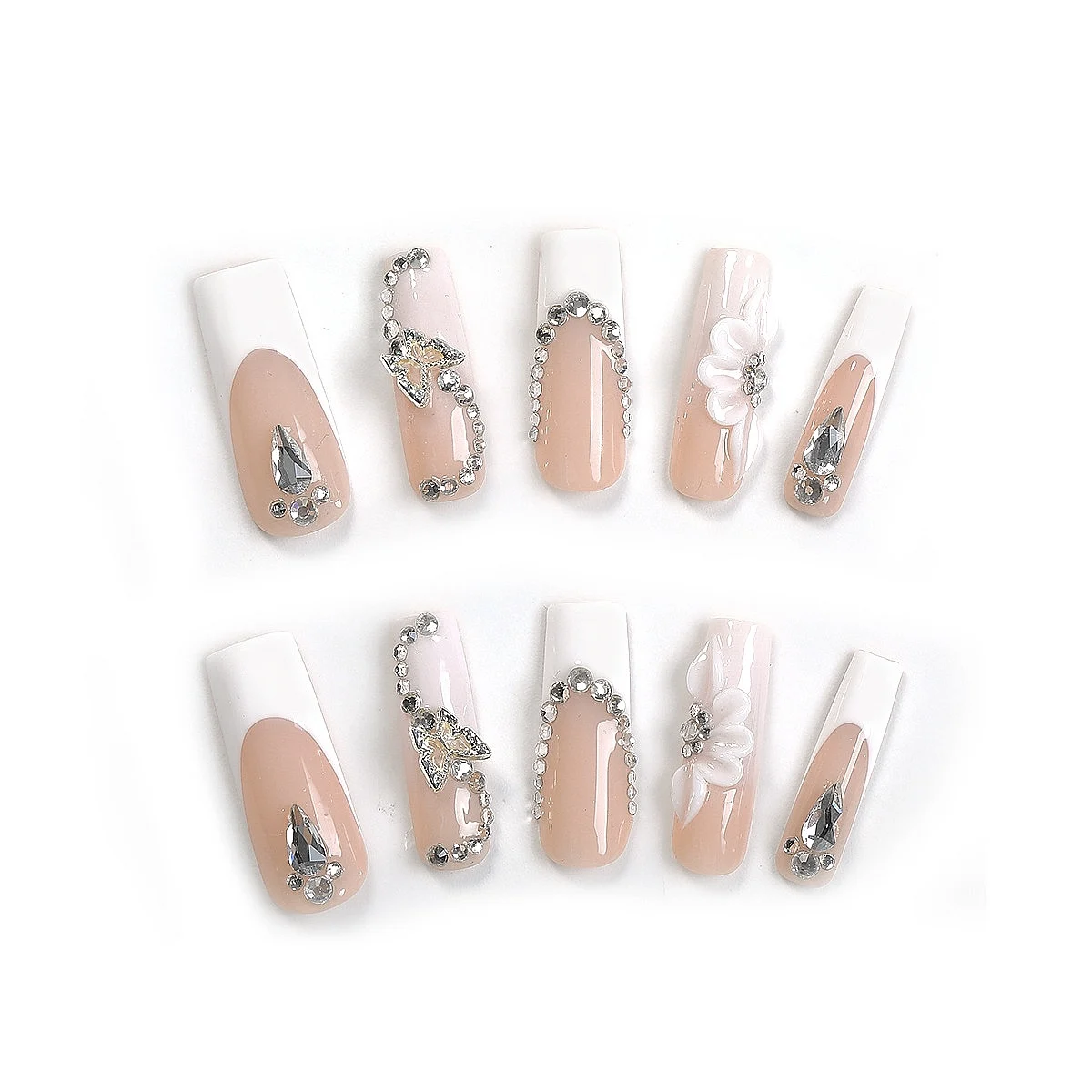 Elegante naakt-witte strass vlinderpersnagels (Cd008)