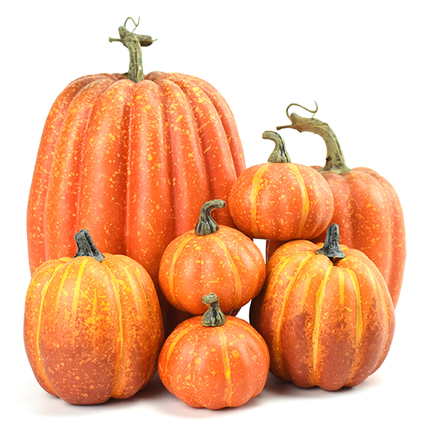 Halloween Decorative Set with 7 Artificial Pumpkins Fall Harvest Simulation Models for Craft and Home Decoration