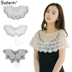 18style Fashion Vintage Palace Style Women Doll Fake Collar Hollow Out Crochet Lace Half Shirt Shawl With Imitation Pearl Bowtie