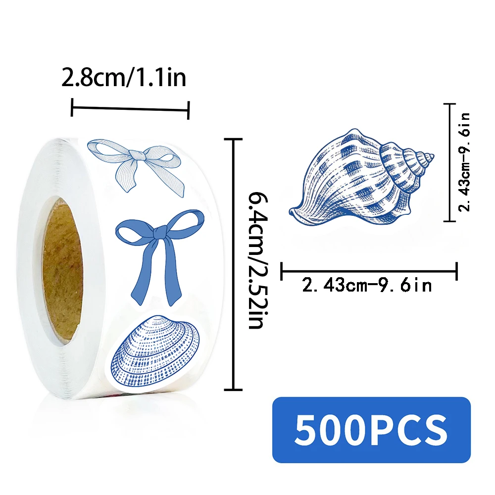 500Pcs/Roll Ocean Blue Item Style Sticker Seashell Conch Funny Streetwear Living Room Motorcycle PET Stationery Stickers