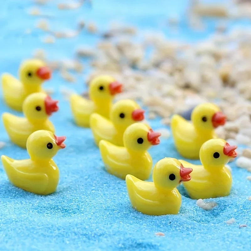 100Pcs Resin Mini Duck Miniature Figurines Ornaments Decor Yellow Animal Garden Crafts Tiny Duck Landscape Plants Fairy