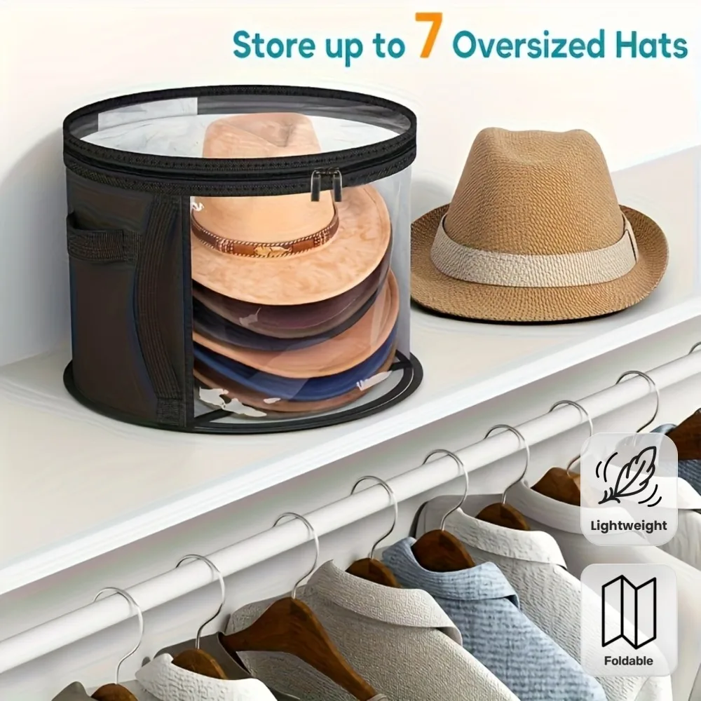 Oversized Hat Organizer Transparent Window Double Zipper Design Lightweight Storage for Beach Hats and Accessories