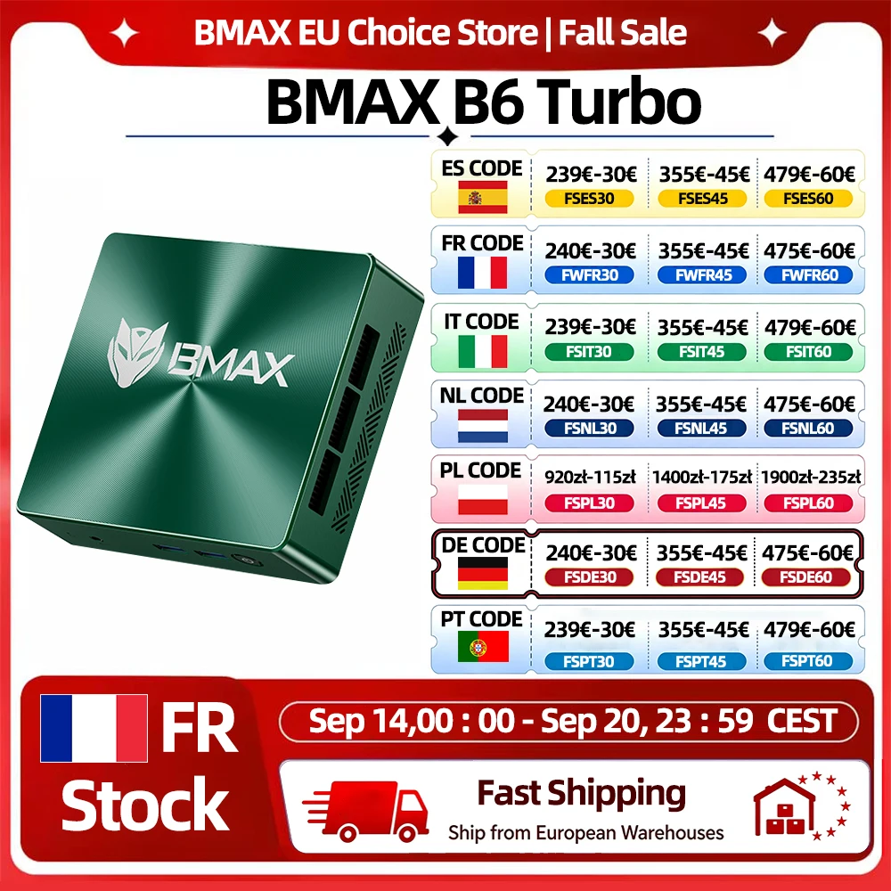2026 Nieuw Model BMAX B6 Turbo Mini PC 16GB DDR4 (tot 32GB) 512GB SSD (2x M.2 SSD-slots) Intel Core I5 8257U Processor Win11 Pro Dual SSD 4K Mini Desktop Computer