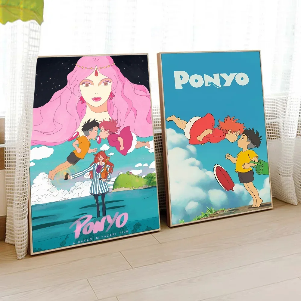 1PC Ponyo On Cliff By The Sea Movie Sticky Posters Retro Kraft Paper Sticker DIY Room Bar Cafe Aesthetic Art Wall Painting