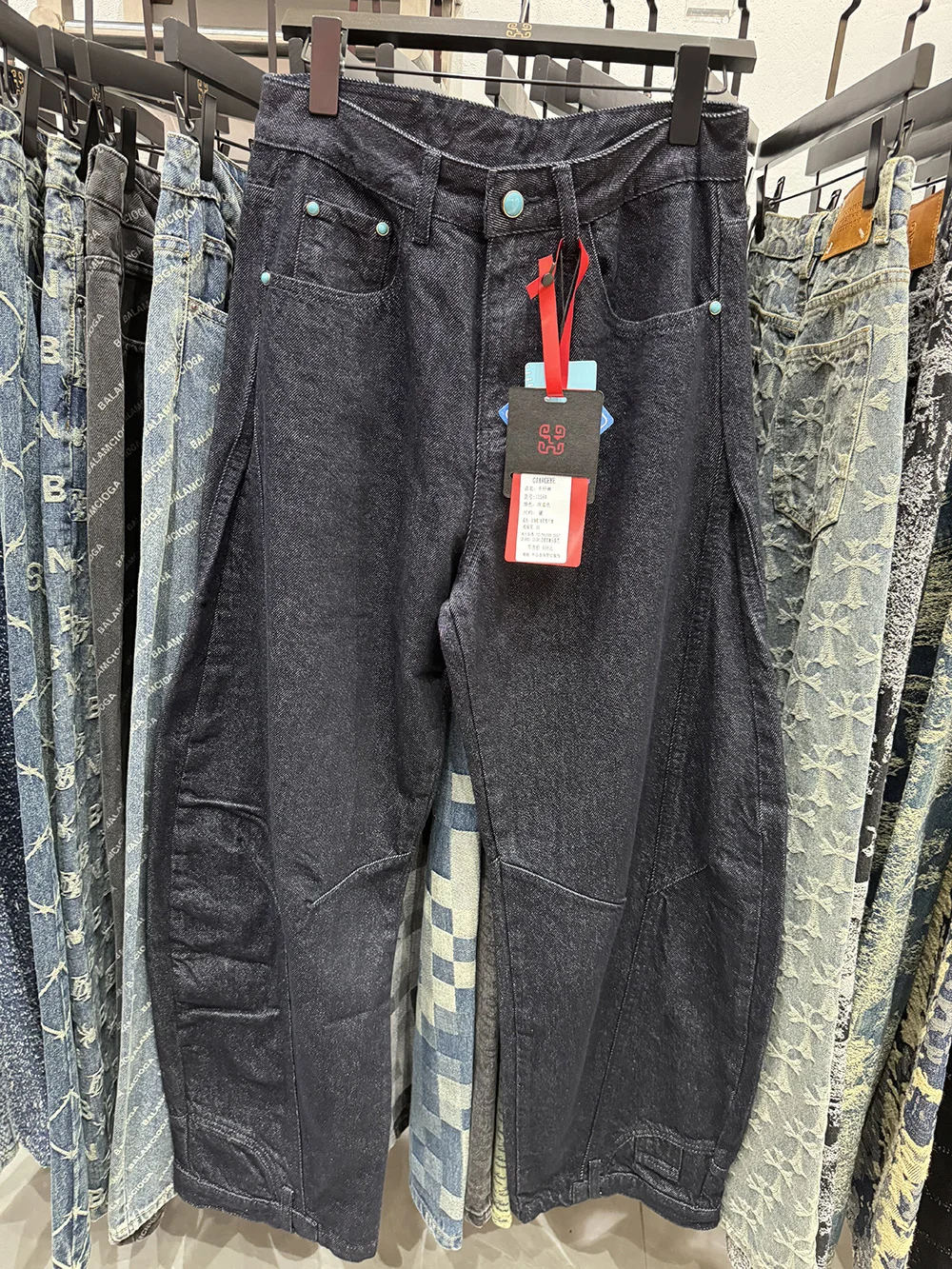 

Autumn Black Oversized Jeans For Men Loosen Fit Curved Pants Male's Wide Leg Baggy Denim Bottoms