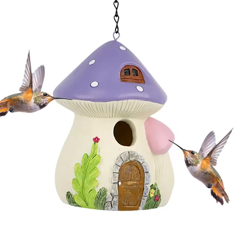 

Mushroom Bird Feeder Weather Resistant Decorative Bird House Handcrafted Metal Hook Bird Feeder cute Hummingbird Houses