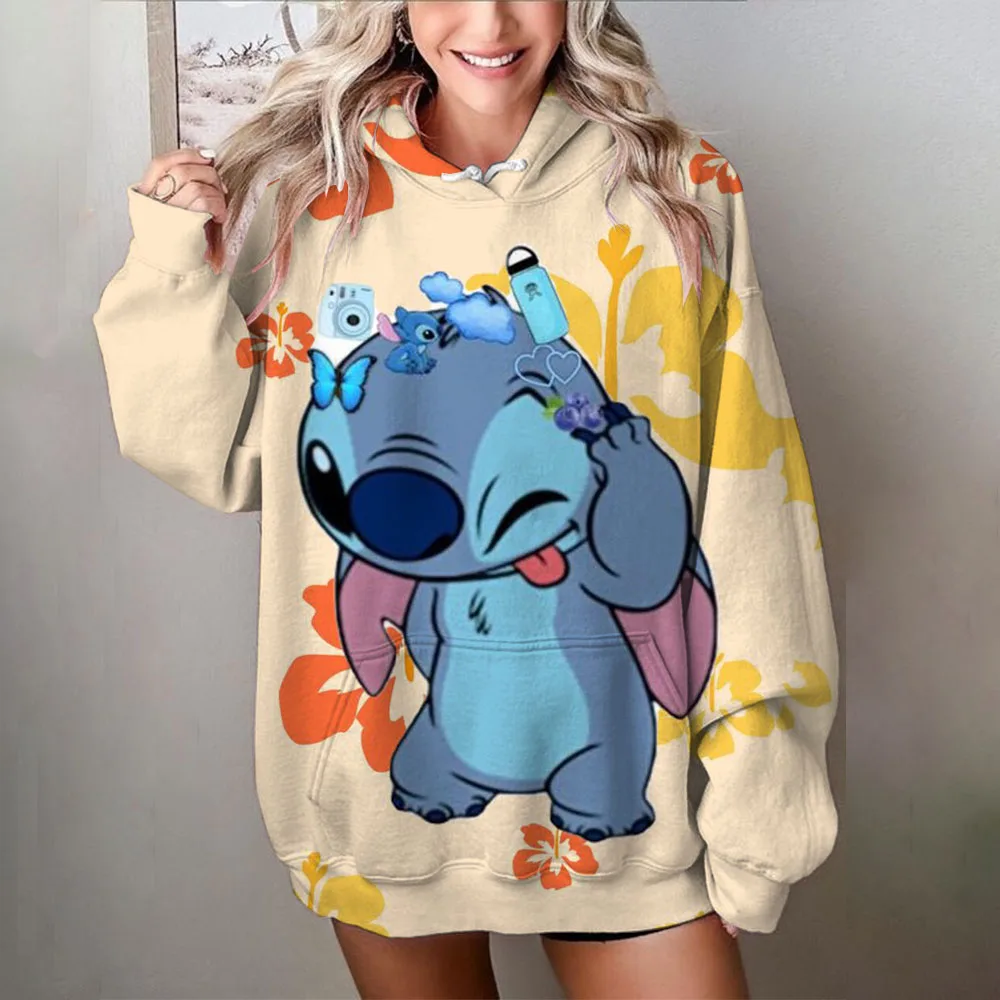 Disney Stitch print Cartoon Hooded Sweater Jacket Clothes Hoodie Oversize Design Feeling Loose and Comfortable