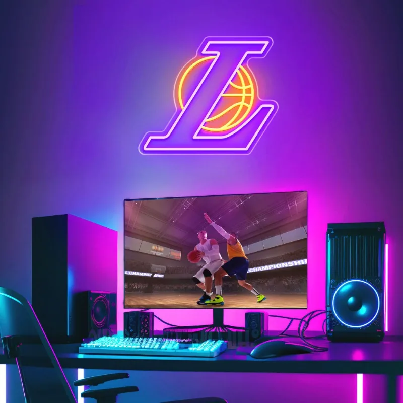 24ss Basketball 13×11 Inch Basketball Led Light Dimmable LED Wall Powered by USB Los Angeles Laker Fans Gift Sports Room Bedroom