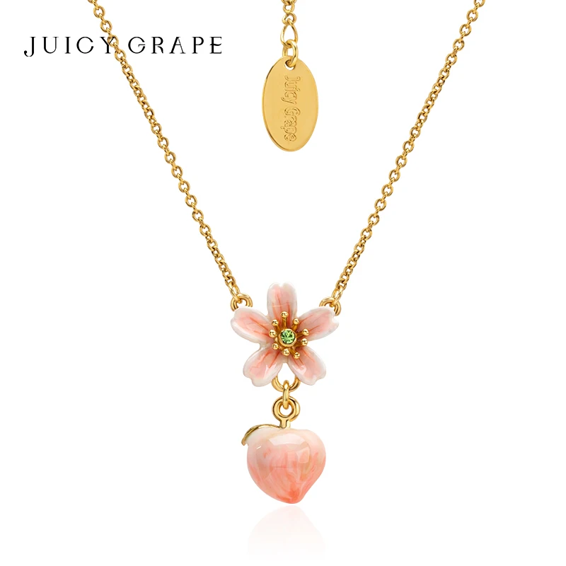 

Juicy Grape Enamel Peach Necklace French Elegant Enamel Handcrafted 18k Gold Plated Luxury Jewelry Fine Jewelry Necklace