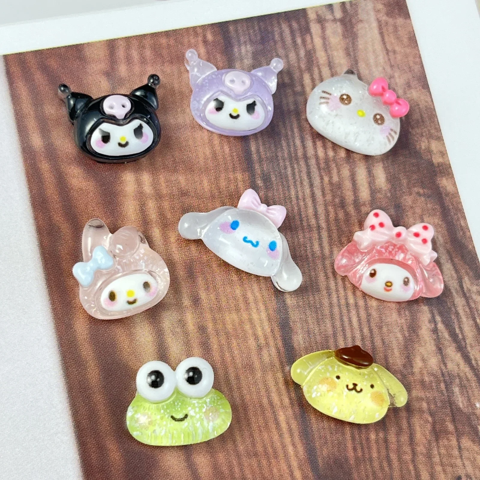 20pcs miniso ice through sanrio cartoon nail charms for diy nail making cute mini resin flatback nail art decoreation