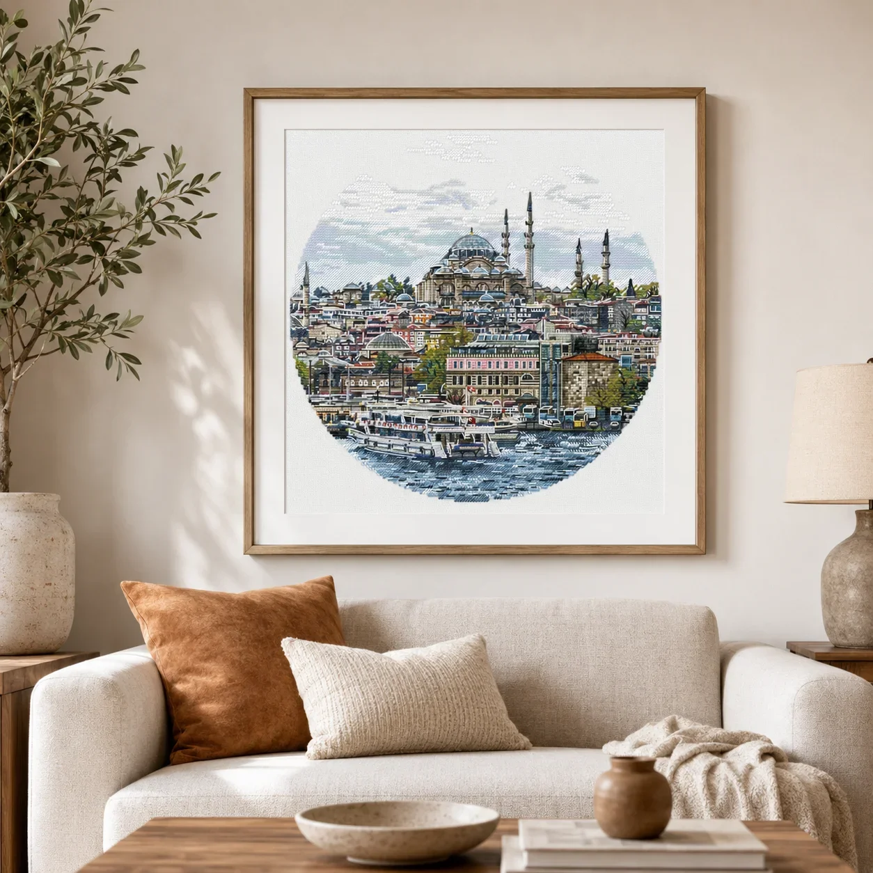 [CC5369-Istanbul, Turkey]Stamped Cross Stitch Kit for Adults and Kids, Easy Pre-Printed Canvas with Cotton Threads and Needles,