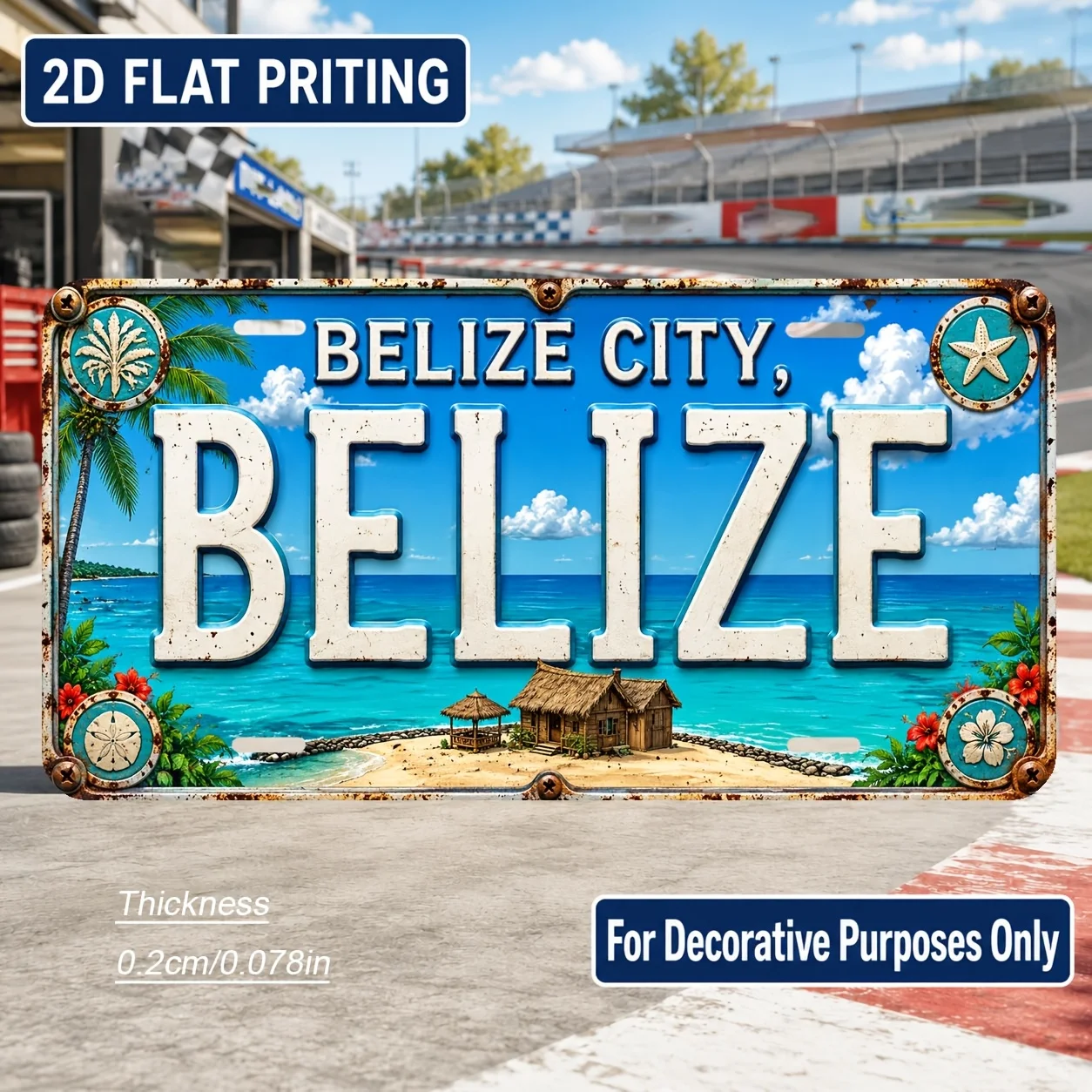 2D Flat - 【2D Flat】 2D Flat - [2D Flat] 2D Flat Printing, 1pc, Belize-Themed Vintage Sign, Home Decor, Birthday Gift, Retro Wall