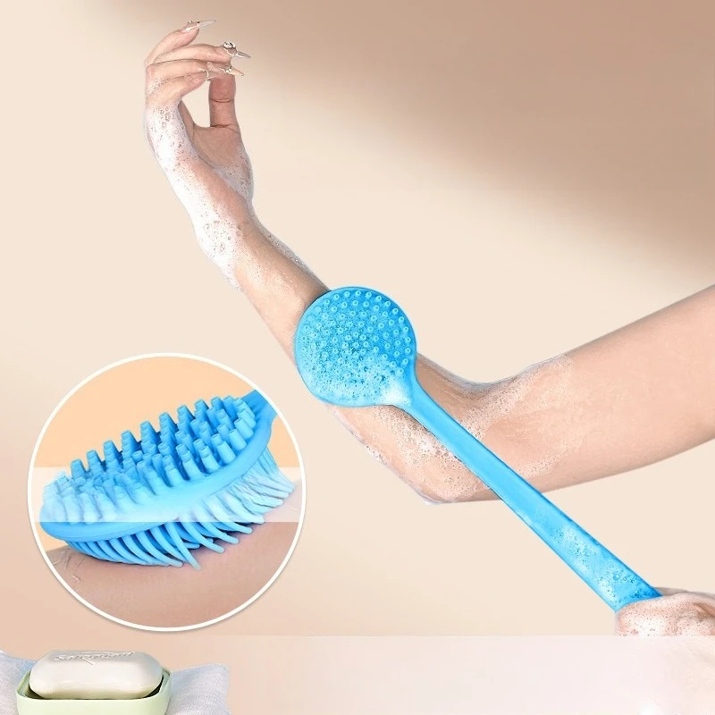 Silicone Long Handle Bath Brush Cleaning Massage Lazy Rubbing Bath Brush Back Bathroom Double-sided Bath Brush
