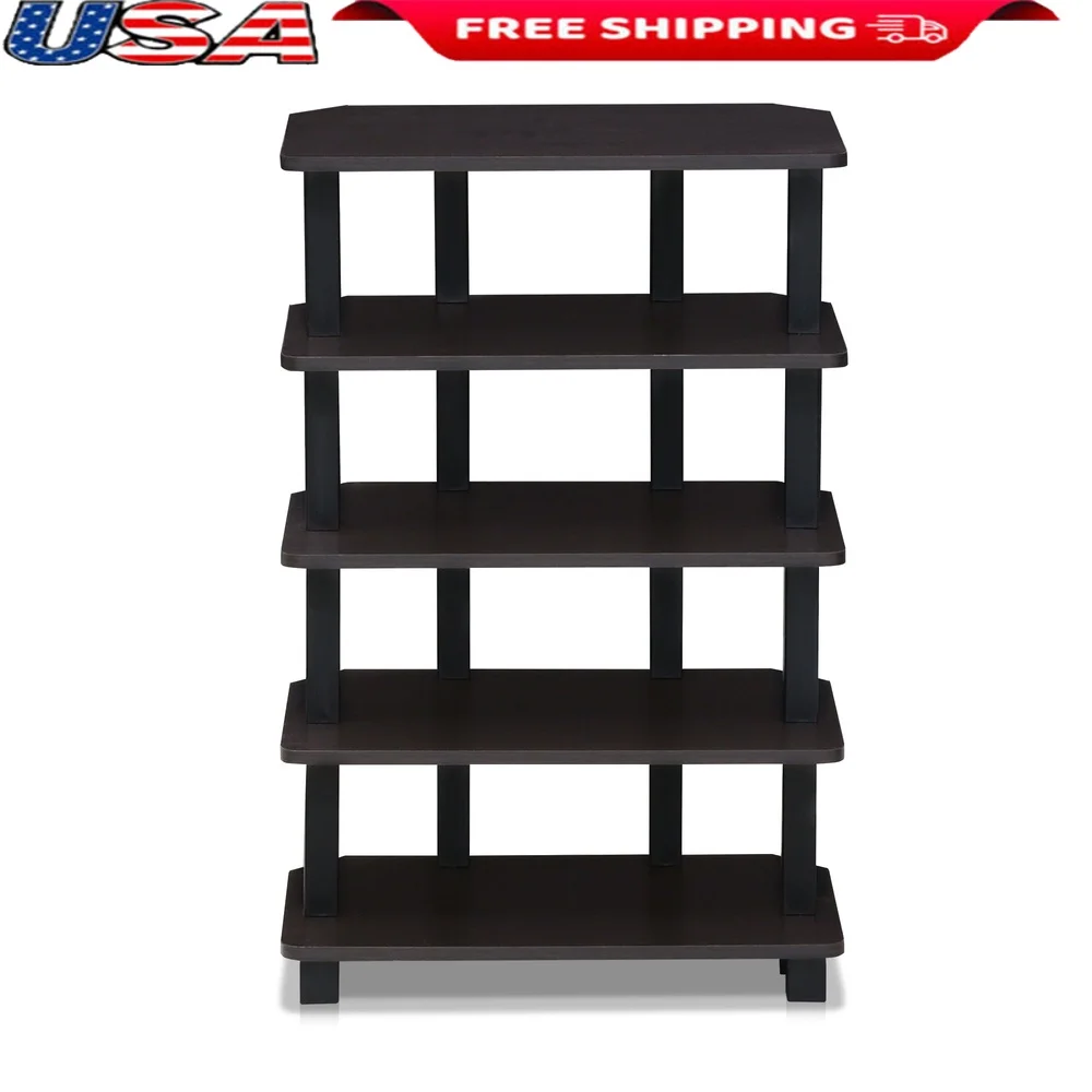 

5-Tier Corner Storage Shelf Composite Wood Easy Assembly Indoor Use Open Design Sturdy Display Unit Office and Home