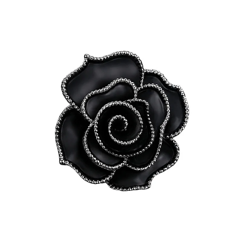 Elegant Black White Enamel Rose Flower Camellia Brooches Pins For Women Girls Fashion Lady Party Corsages Jewelry Gift