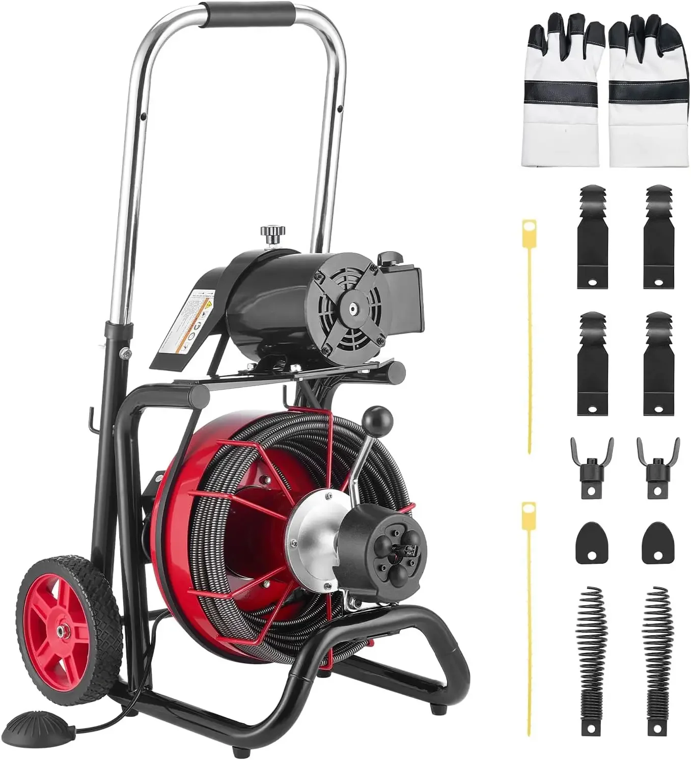 Drain Cleaner Machine 100 FT x 1 2 Inch Auto Feed Sewer Snake Auger on Wheels with 8 Cutters Air Activated Foot Switch for 2