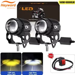 Erruson 140W 40000LM Used for motorcycle fog lights, headlamps, universal dual-color four-wheel drive off-road vehicle lights