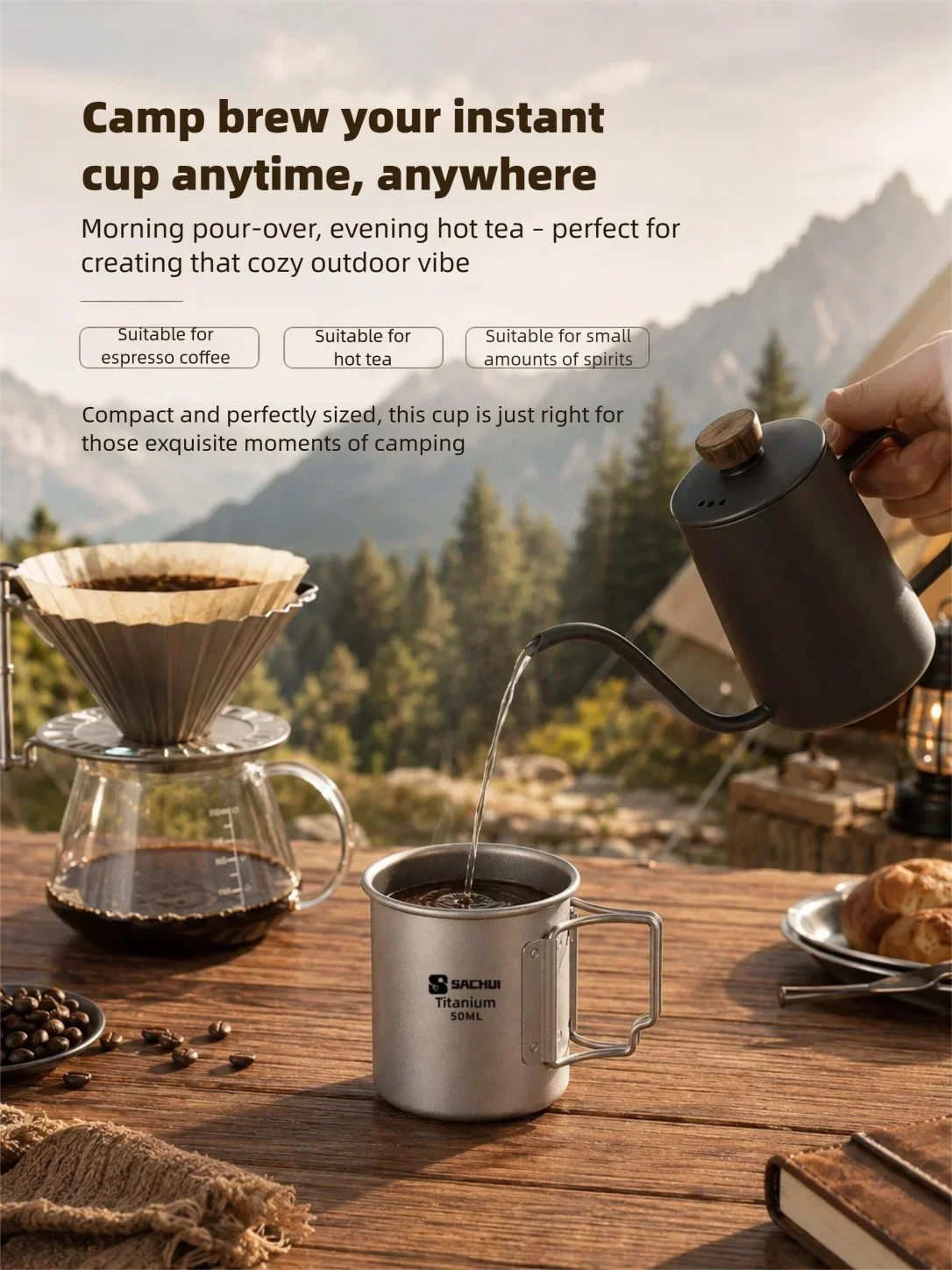 50ml Reiner Titan Mini Outdoor Ultraleichter Tragbarer Tee-Kaffeebecher mit Klappgriff Camping-Wasserbecher Wander-Reise-Geschirr – Detail 8