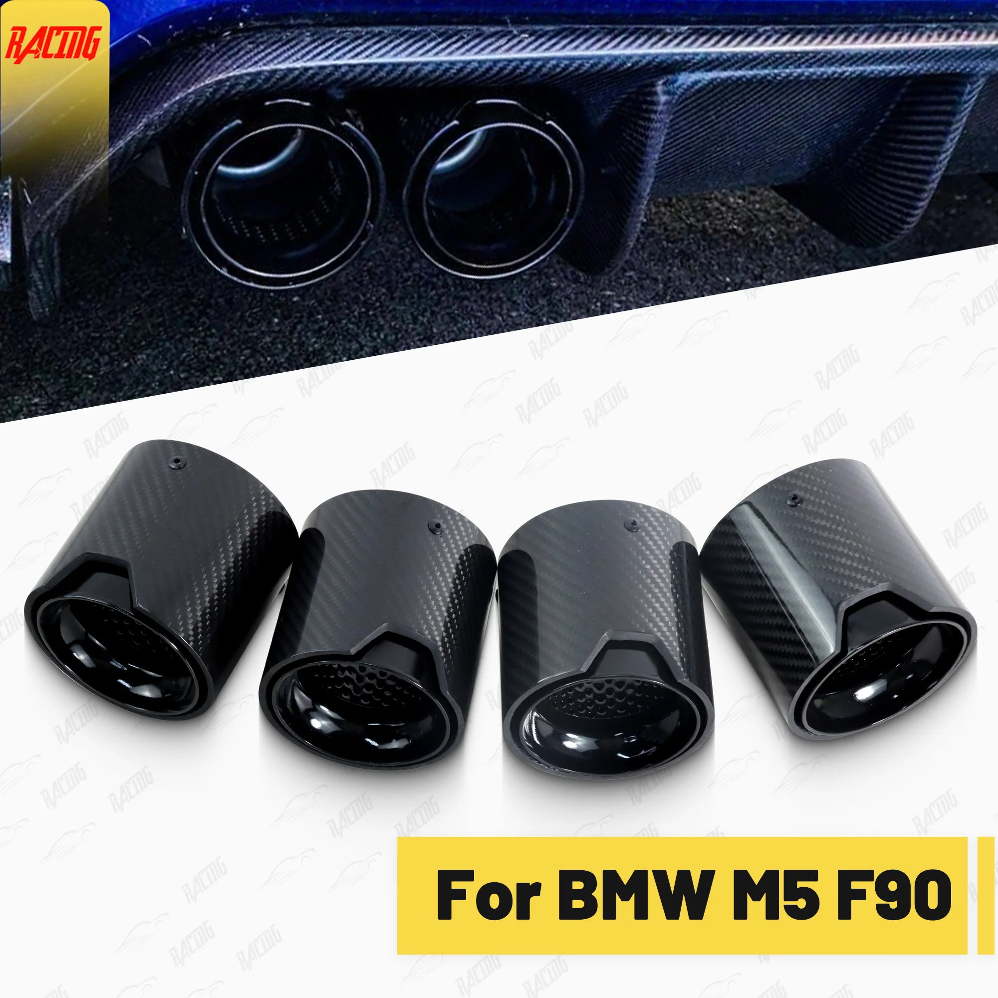 

4Pcs Upgrade Carbon Fiber Exhaust Tips Muffler pipe for BMW M5 F90 Inlet 76 Outlet 93