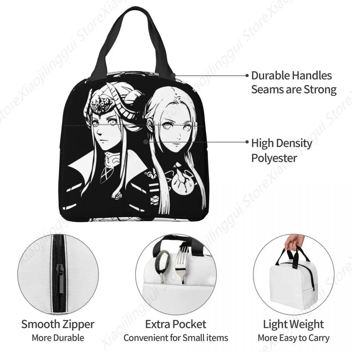 Edelgard Fire Emblem Three Houses Lunch Bag, Portable, Isotherme, Toile, Glacière, Jeux amusants, Thermique, Pique-nique, Voyage, Boîte à lunch