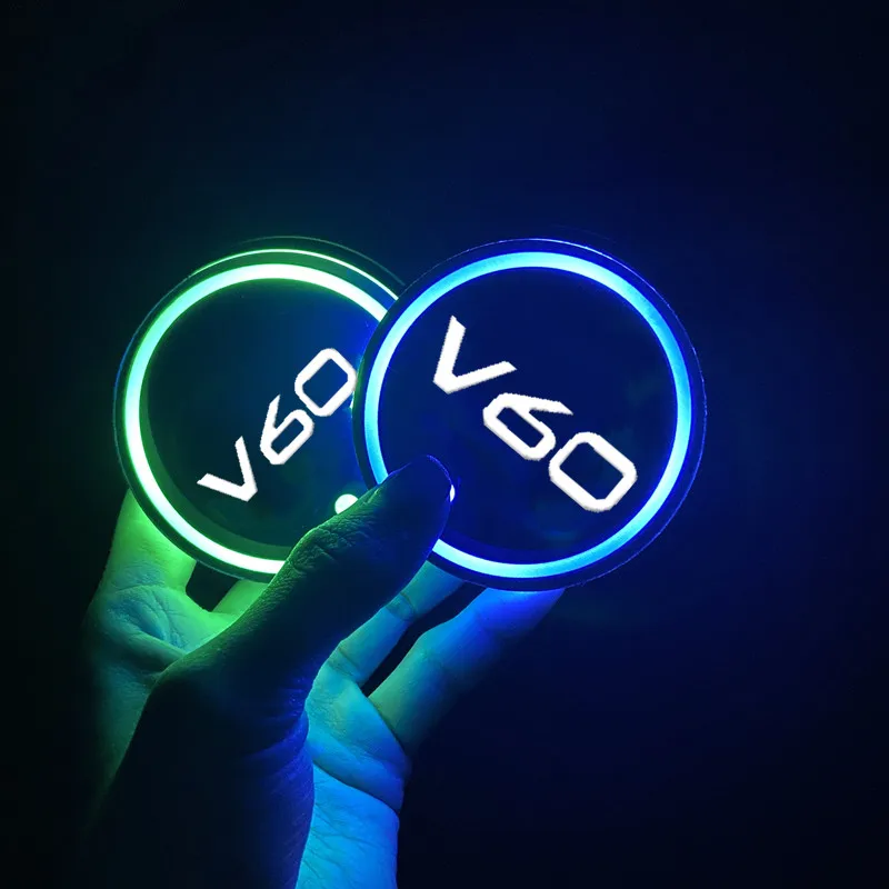 Luminous Car Water Cup Coaster Holder 7 Colorful USB Charging Car Led Atmosphere Light For Volvo V60 V 60 Auto Accessories