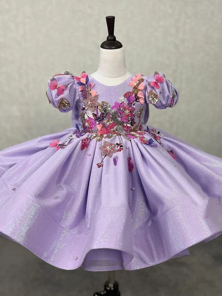 Sequin Girl Dress Petal Princess Eid Formal First Communion Children Party Elegant Kids Dress for Girl Wedding Birthday Dress