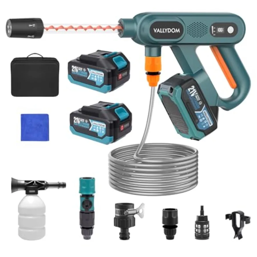 

Cordless Pressure Washer Portable Power Washer with Spiral Jet Nozzle Power Stream 2×4.0Ah Batteries 3 Power Levels Brushless M