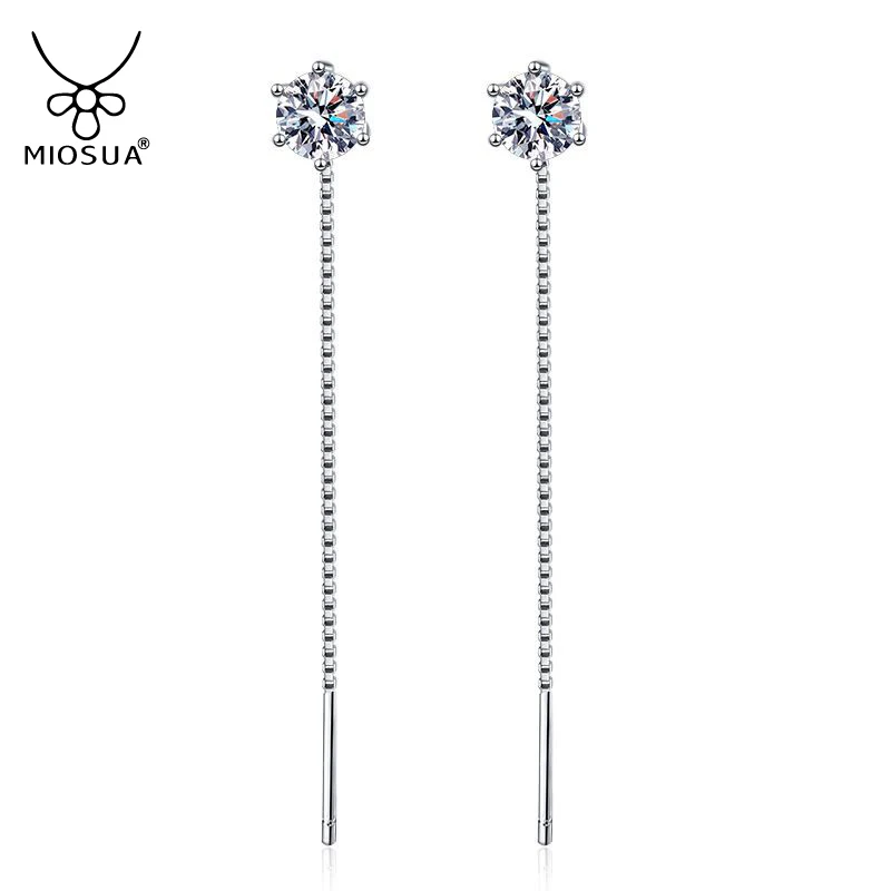 1ct Moissanite Earrings 925 Sterling Silver For Women Long Dangle Earring Piercing Line Accessories Thin Mini Trendy Ear Jewelry