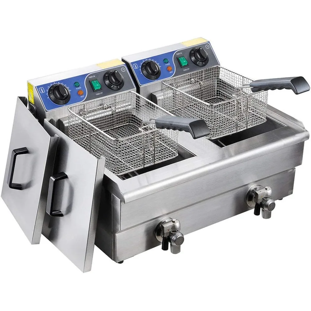 

20L Commercial Electric Deep Fat Fryer with Drain and Basket, Stainless Steel Electric Deep Fryers