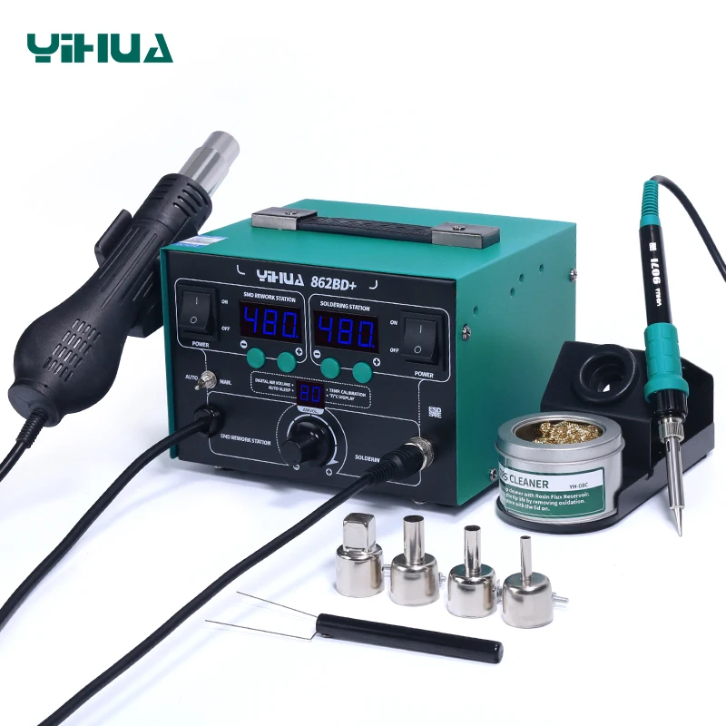 YIHUA 862BD+ 2 In1 Repairing Mobile Phone SMD BGA Hot Air Heat Gun Rework Soldering Station