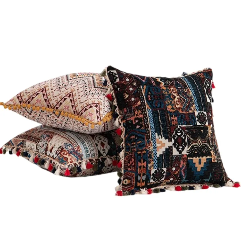 Embroidered Boho Throw Pillow Cover 45x45cm Luxury Tassels Décor Jacquard Cotton Linen Cushion Case Cozy Modern Gift Pillowcase