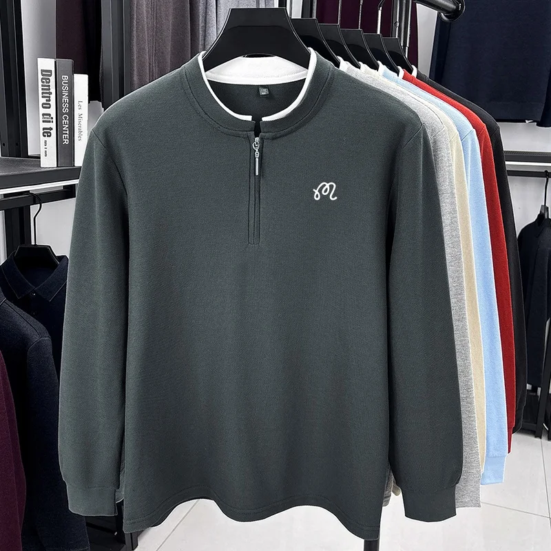 100 % Baumwolle, warm, modernes Design, Stehkragen, Herren-T-Shirt mit Print, zweiteiliger Look, einfarbig, langärmelig, exquisites Herrenoberteil. – Detail 4