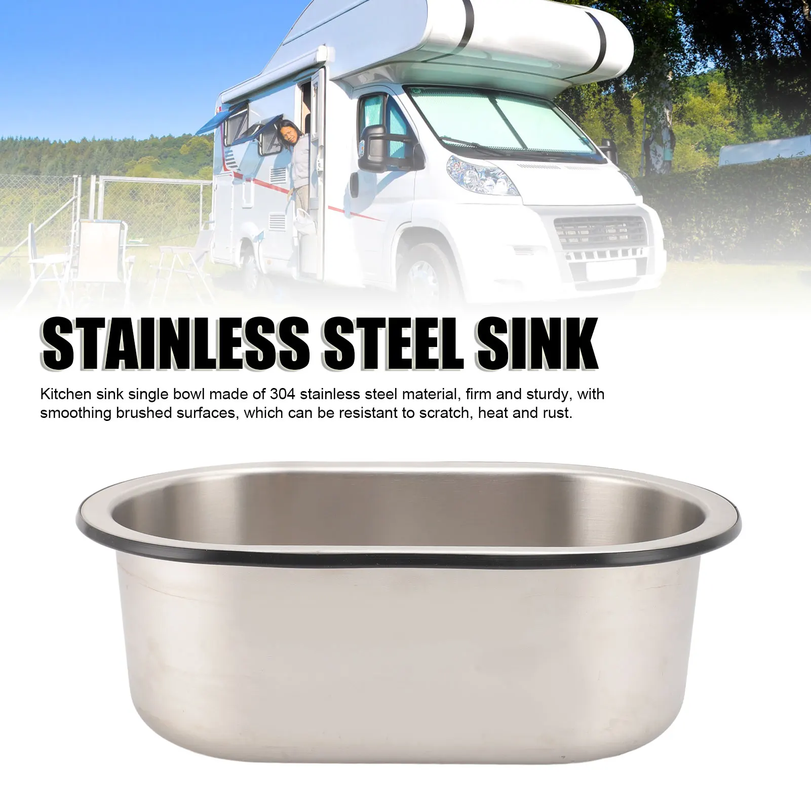 Rv Camper Sink, 304 Stainless Steel Sink, 13.6x8x5.2in Oval Shaped Bar Sink with 40mm Drain for Rv, Camper, Boat