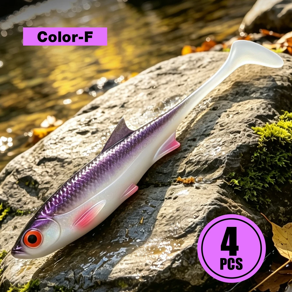 Spinpoler Embossed Scale Swimbait Shad Soft Lure 11cm Paddle Tail Wobblers Zwemmen voor Baars Snoek Forel Visgerei 4 stuks/verpakking