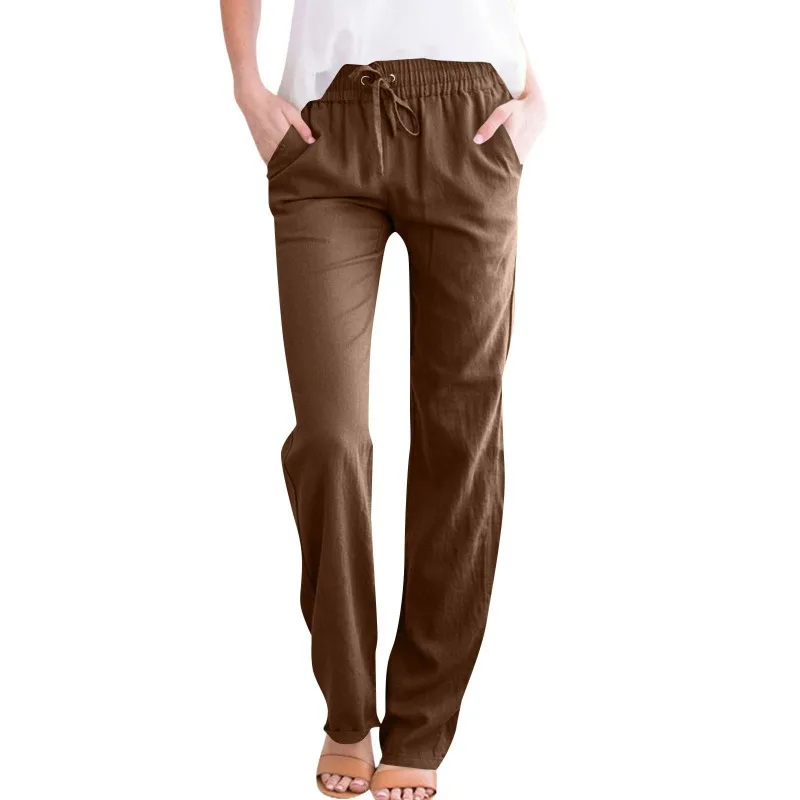 

Женские повседневные брюки: новинка весна-лето, однотонные, свободные, на шнурке, широкие штанины, модные повседневные брюки