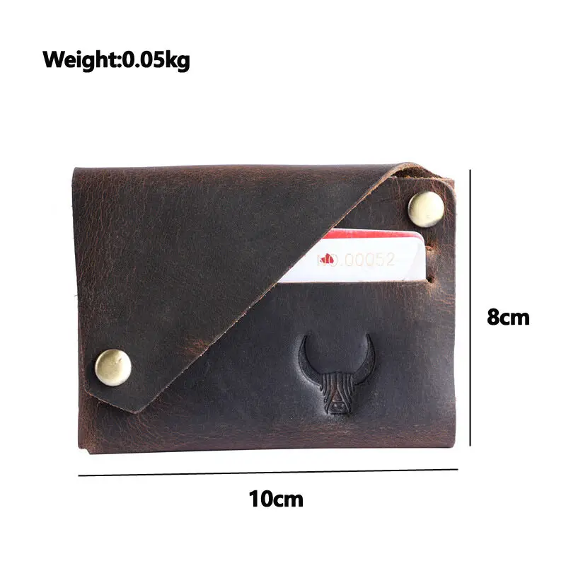 Genuine Leather Crazy Horse Leather Simple and Retro Flip Cover Lightweight and Multi Slot Men's Kiss Buckle Card Bag