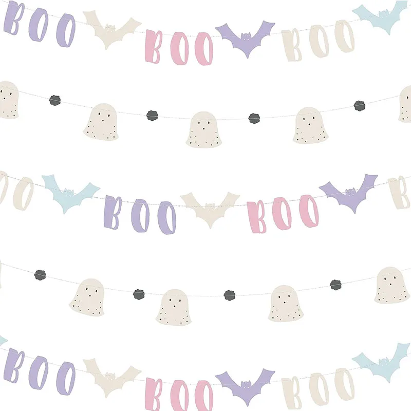 Pastel Bat Boo Ghost Garlands Halloween Kids Birthday Party Decorations Cute Boo Banner Hanging Baby Shower Photo Booth Streamer