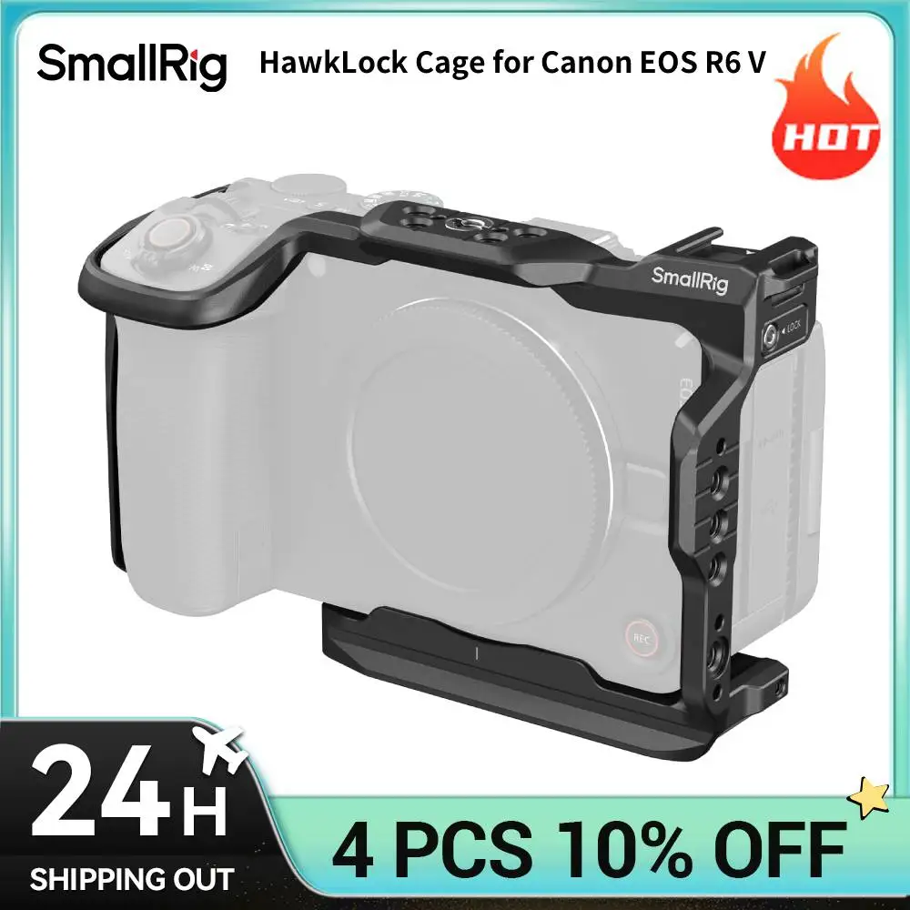 Image of SmallRig R6 V HawkLock Schnellverschluss-Kamerakäfig für Canon R6 V, Vollständiges Kamerakäfig-Set mit Schnellwechselplatte für Arca und DJI RS