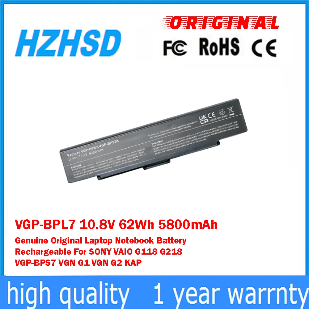 

VGP-BPL7 10.8V 62Wh 5800mAh Genuine Original Laptop Notebook Battery Rechargeable For SONY VAIO G118 G218 VGP-BPS7 VGN G1 VGN G2