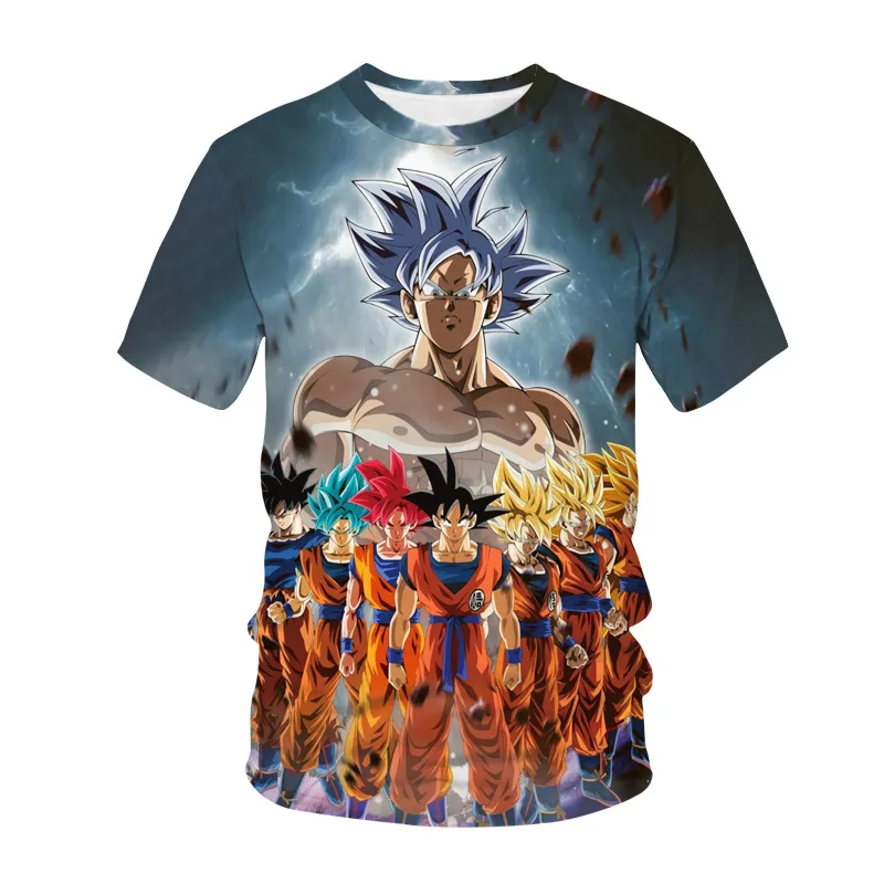 Fashion Dragon Ball Z T-shirt Short-sleeved Anime Vegeta 3D Print Summer Round Neck Casual Loose Kids Size Shirt 3-14T