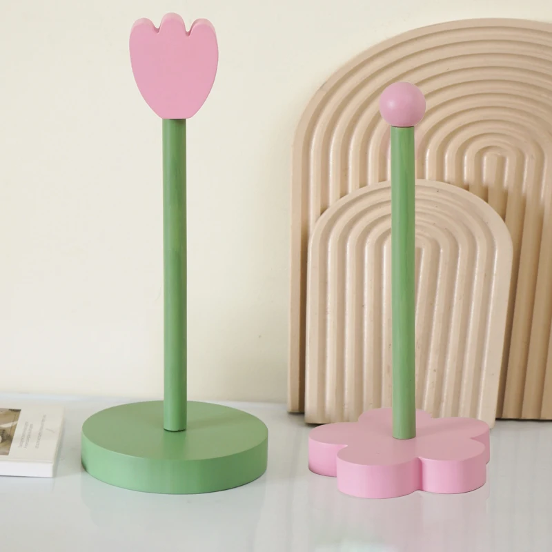 Wooden Kitchen Roll Paper Rack Creative Flower Towel Holder Bathroom Tissue Stand Home Decor Diningtable Napkins Rack, Ornaments